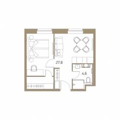 Апарт-комплекс «VIDI», планировка 1-комнатной квартиры, 33.60 м²