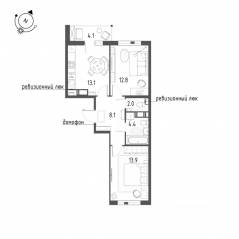 ЖК «Монография», планировка 2-комнатной квартиры, 56.40 м²