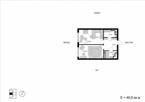 ЖК «Мытищи-Сити», планировка 2-комнатной квартиры, 46.60 м²