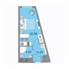 Апарт-комплекс «Начало», планировка студии, 23.30 м²