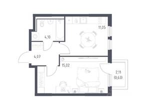 ЖК «Пригород Лесное», планировка 1-комнатной квартиры, 34.87 м²