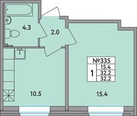 ЖК «Удача», планировка 1-комнатной квартиры, 32.20 м²