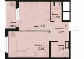 ЖК «ID Murino III», планировка 1-комнатной квартиры, 35.78 м²