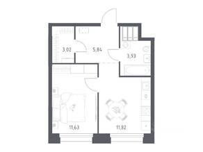 Апарт-комплекс «Тропарево парк», планировка 1-комнатной квартиры, 36.24 м²