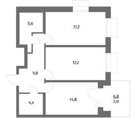 ЖК «Парусная 1», планировка 2-комнатной квартиры, 71.00 м²