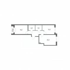 ЖК «Парусная 1», планировка 2-комнатной квартиры, 65.40 м²
