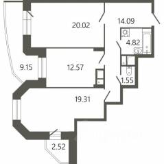 ЖК «Мессиер 18», планировка 2-комнатной квартиры, 76.37 м²