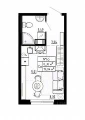 МЖК «Аннино Сити», планировка студии, 19.84 м²