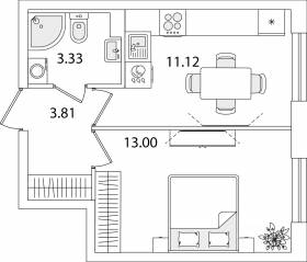 ЖК «Кинопарк», планировка 1-комнатной квартиры, 31.26 м²