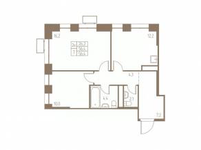 ЖК «Фабрикант», планировка 2-комнатной квартиры, 56.40 м²
