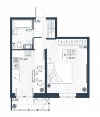 ЖК «Ново-Антропшино», планировка 1-комнатной квартиры, 36.01 м²