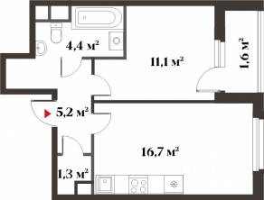 ЖК Миниполис «Восемь кленов», планировка 1-комнатной квартиры, 38.70 м²