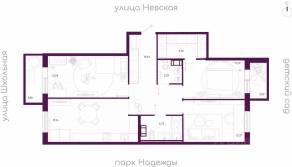 ЖК «Дубровка.Park», планировка 3-комнатной квартиры, 86.43 м²