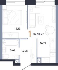 ЖК «Republic», планировка 1-комнатной квартиры, 32.10 м²