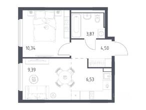 ЖК «Горки Парк», планировка 1-комнатной квартиры, 34.63 м²