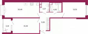 ЖК «Дом на Курской», планировка 2-комнатной квартиры, 68.35 м²