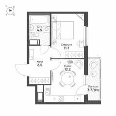 ЖК «Клюква.Парк», планировка 1-комнатной квартиры, 36.80 м²