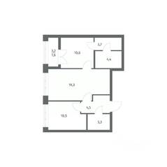 ЖК «NEWПИТЕР», планировка 2-комнатной квартиры, 57.87 м²