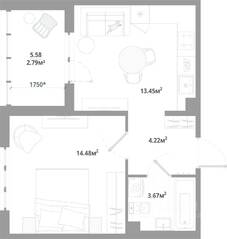 ЖК «ЛесART», планировка 1-комнатной квартиры, 38.61 м²