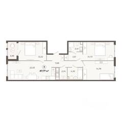 ЖК «Знатный», планировка 3-комнатной квартиры, 87.77 м²