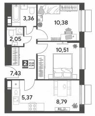 ЖК Арт-квартал «Публицист», планировка 2-комнатной квартиры, 47.89 м²