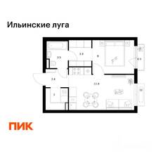 ЖК «Ильинские луга», планировка 1-комнатной квартиры, 38.30 м²