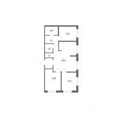 ЖК «Парусная 1», планировка 3-комнатной квартиры, 83.20 м²