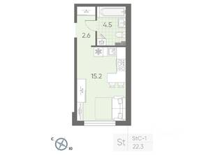 МЖК «Пулково Lake», планировка студии, 22.30 м²