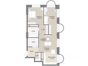 ЖК «Новые смыслы», планировка 3-комнатной квартиры, 61.00 м²