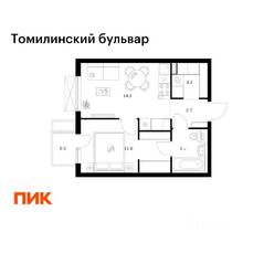 ЖК «Томилинский бульвар», планировка 1-комнатной квартиры, 35.60 м²