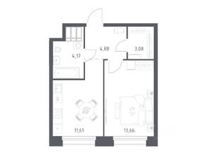 Апарт-комплекс «Тропарево парк», планировка 1-комнатной квартиры, 37.40 м²