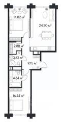 ЖК «1-й Нагатинский», планировка 2-комнатной квартиры, 75.07 м²