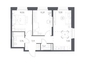 ЖК «Квартал Строгино», планировка 2-комнатной квартиры, 51.01 м²