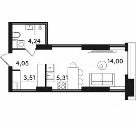 ЖК «Solos», планировка 1-комнатной квартиры, 31.11 м²