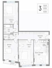 МЖК «Эльйон», планировка 3-комнатной квартиры, 97.30 м²