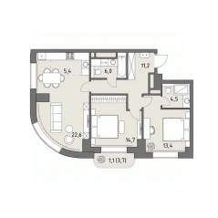 ЖК «Родина Парк», планировка 3-комнатной квартиры, 78.90 м²