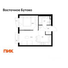 ЖК «Восточное Бутово», планировка 1-комнатной квартиры, 34.20 м²