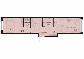 ЖК «ID Murino III», планировка 1-комнатной квартиры, 41.45 м²