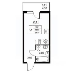 ЖК «Перспектива», планировка студии, 23.20 м²