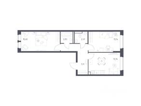 ЖК «Большое Путилково», планировка 2-комнатной квартиры, 57.01 м²
