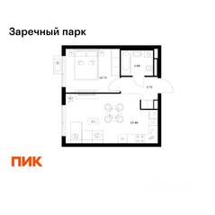ЖК «Заречный парк», планировка 1-комнатной квартиры, 37.65 м²