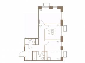 ЖК «Фабрикант», планировка 3-комнатной квартиры, 54.50 м²