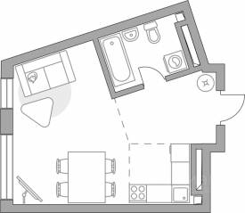 ЖК «Тринити-3», планировка студии, 33.32 м²
