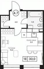 ЖК «Пушкино Град», планировка студии, 30.00 м²