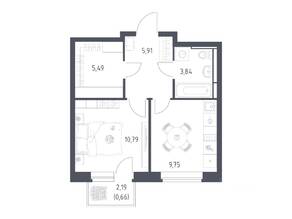 ЖК «Новое Видное», планировка 1-комнатной квартиры, 36.44 м²