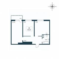 ЖК «Расцветай в Янино», планировка 2-комнатной квартиры, 66.30 м²