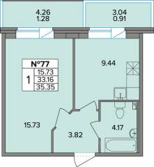 ЖК «Смарт», планировка 1-комнатной квартиры, 35.40 м²