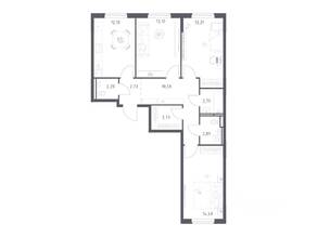 ЖК «Мытищи Парк», планировка 3-комнатной квартиры, 77.99 м²