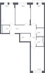 ЖК «Рублевский Квартал», планировка 3-комнатной квартиры, 77.00 м²