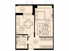 ЖК «River Park», планировка 1-комнатной квартиры, 41.40 м²